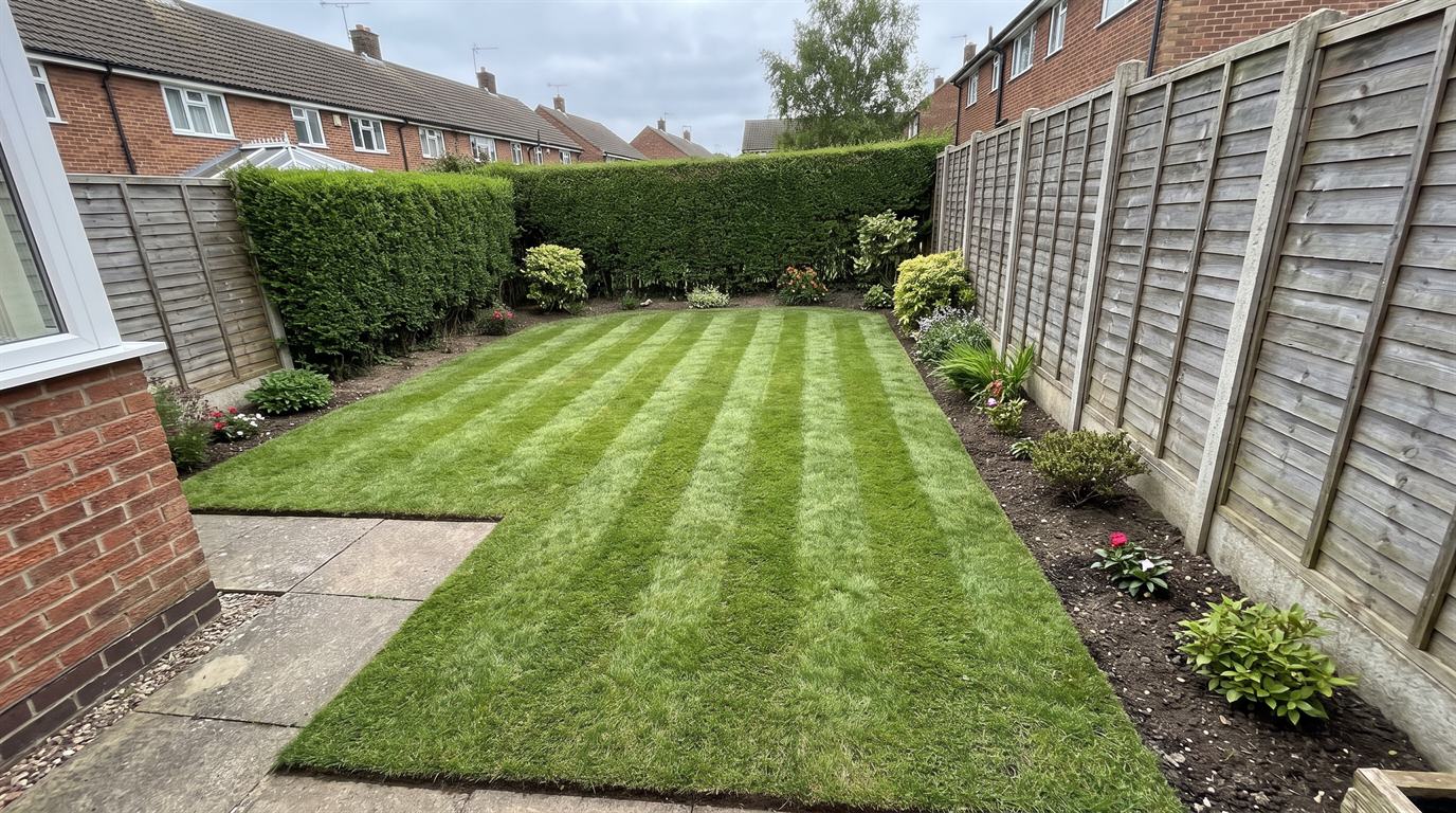 A freshly mowed and tidied Wolverhampton back garden