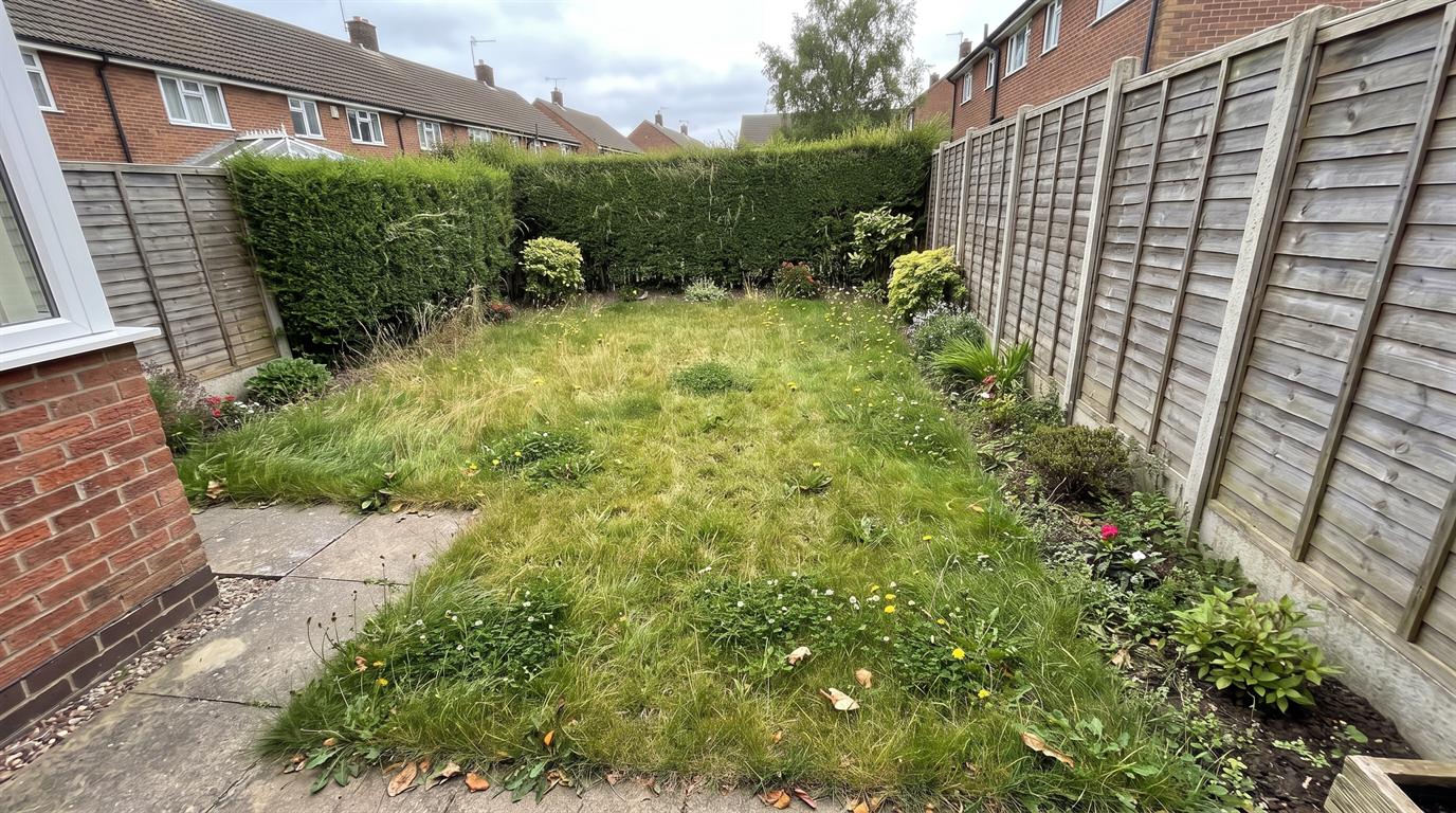 The same garden overgrown before we tidied it