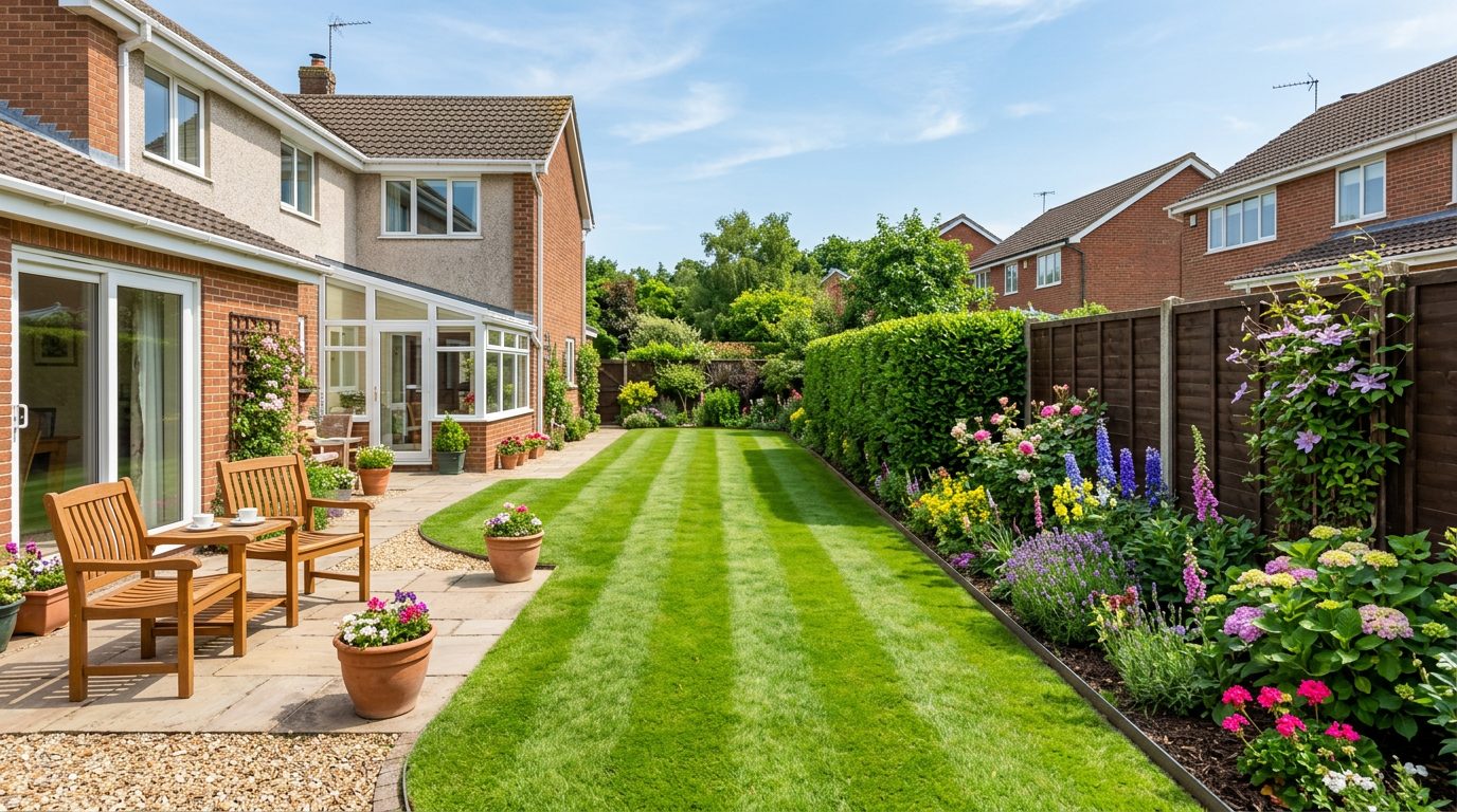 A freshly mowed and tidied Wolverhampton back garden