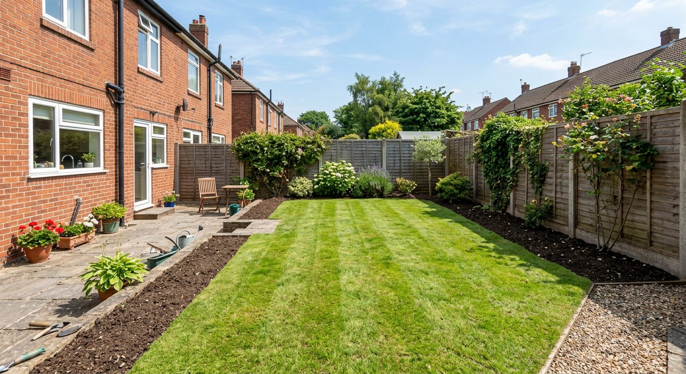 A cleared, clean and usable Wolverhampton garden after an overgrown clearance