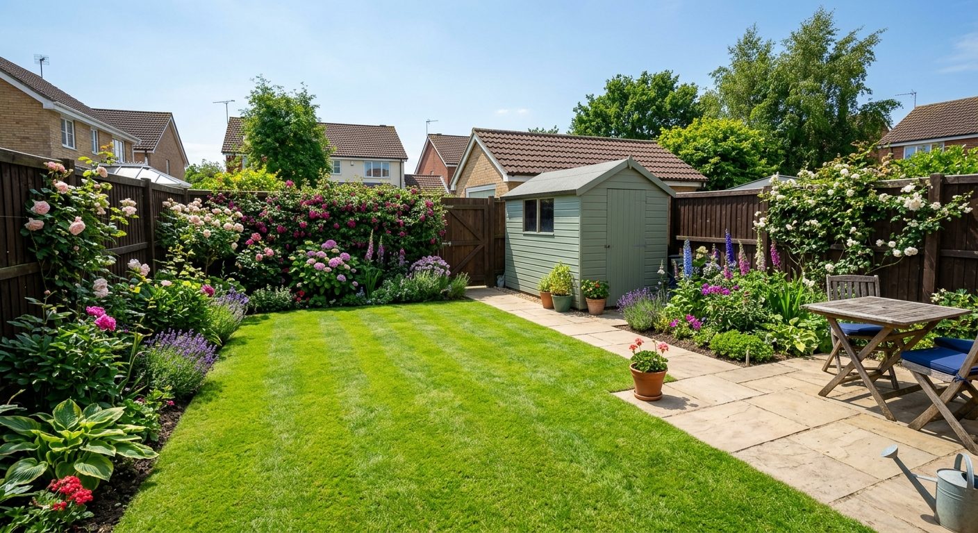 A tidied Wolverhampton garden, mowed, weeded and swept after a tidy-up